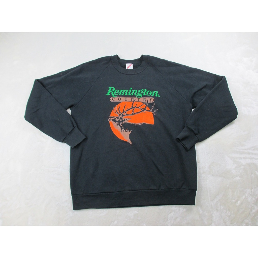 VINTAGE JERZEES Sweater Mens Extra Large Black Remington Country Elk USA 80s*
